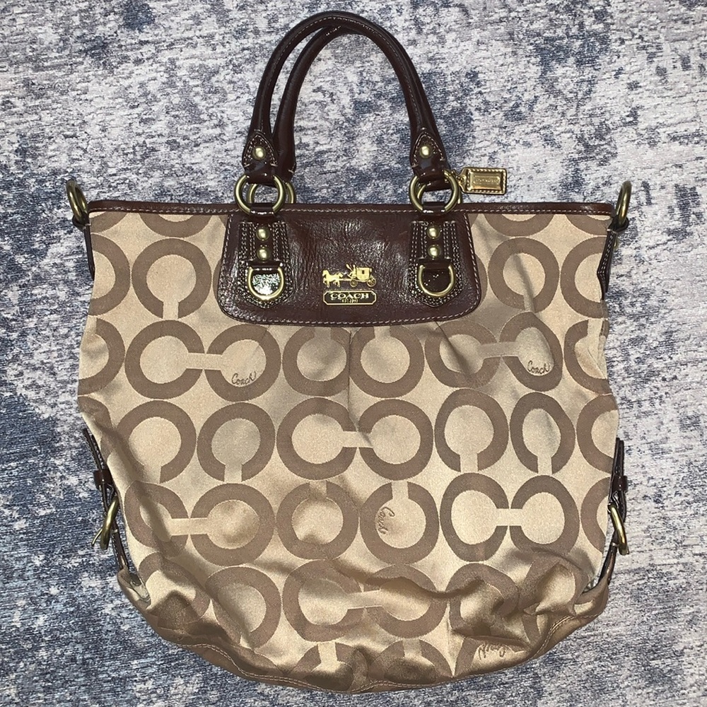 Coach tan/ gold tote bag